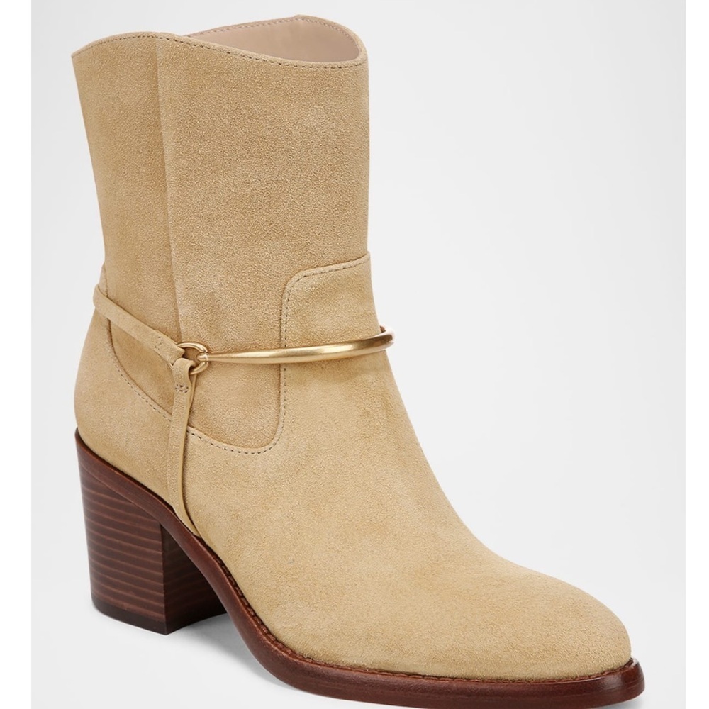 Veronica Beard Camden Suede Bootie Tan Beige Ankle Boots Size 6 NWOB
